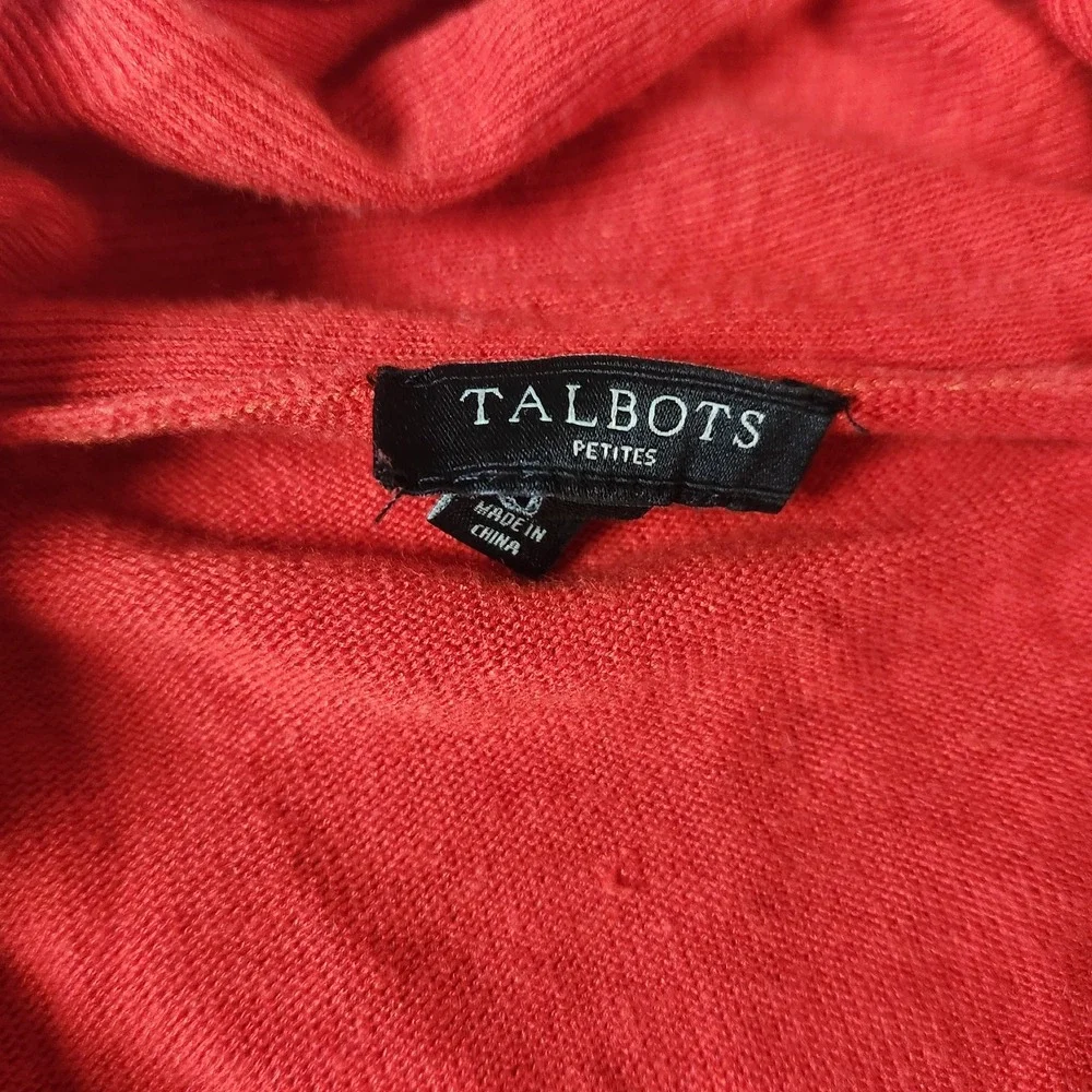 Talbots Cardigan Sweater Womens MP Medium Red‎ Shawl Collar Open Front